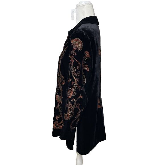 Coldwater Creek Size LP Large Embroidered Black Velvet Longline Jacket Kimono - Picture 2 of 11